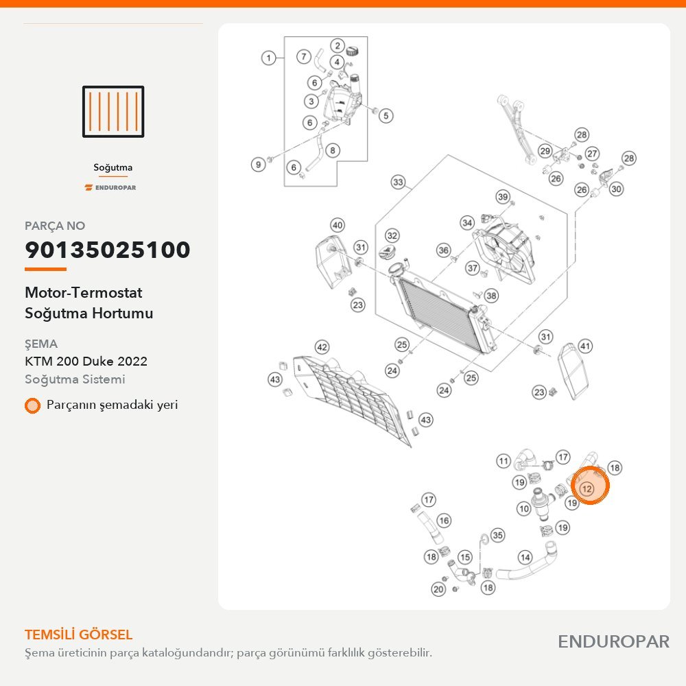 Motor-Termostat Soğutma Hortumu 90135025100 parça şeması