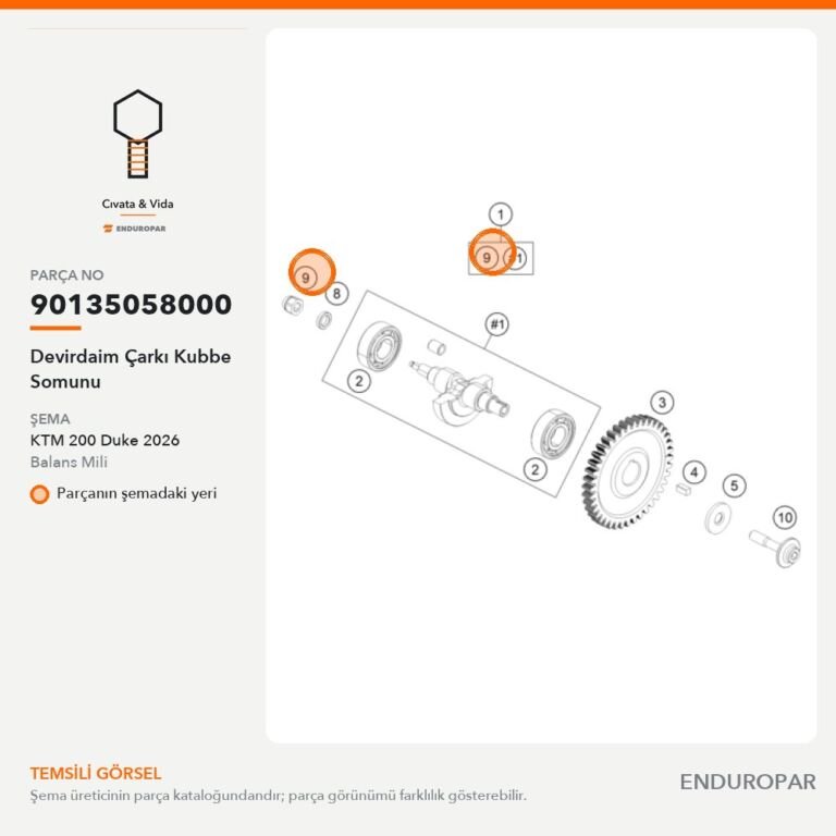 Devirdaim Çarkı Kubbe Somunu 90135058000 parça şeması