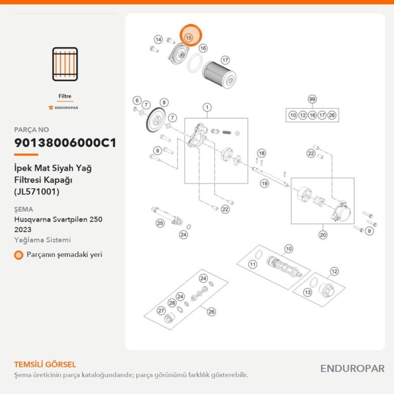 İpek Mat Siyah Yağ Filtresi Kapağı (JL571001) 90138006000C1 parça şeması