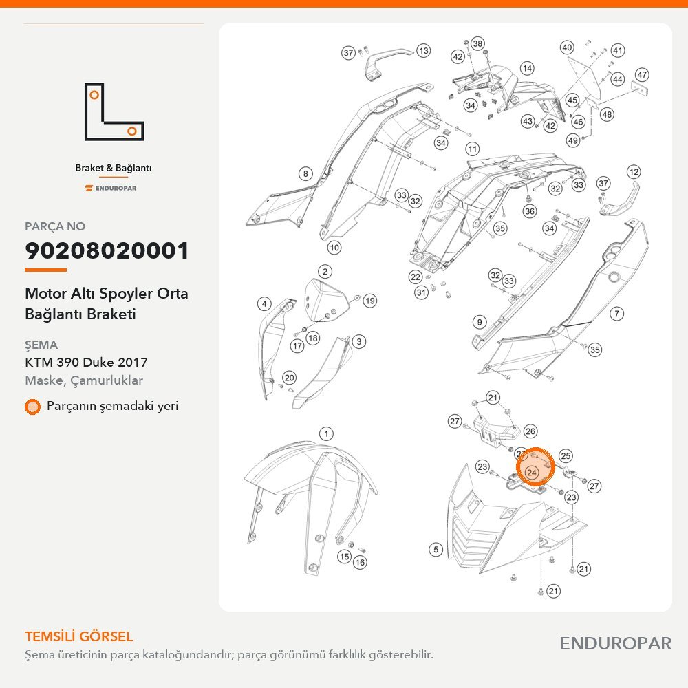 Motor Altı Spoyler Orta Bağlantı Braketi 90208020001 parça şeması