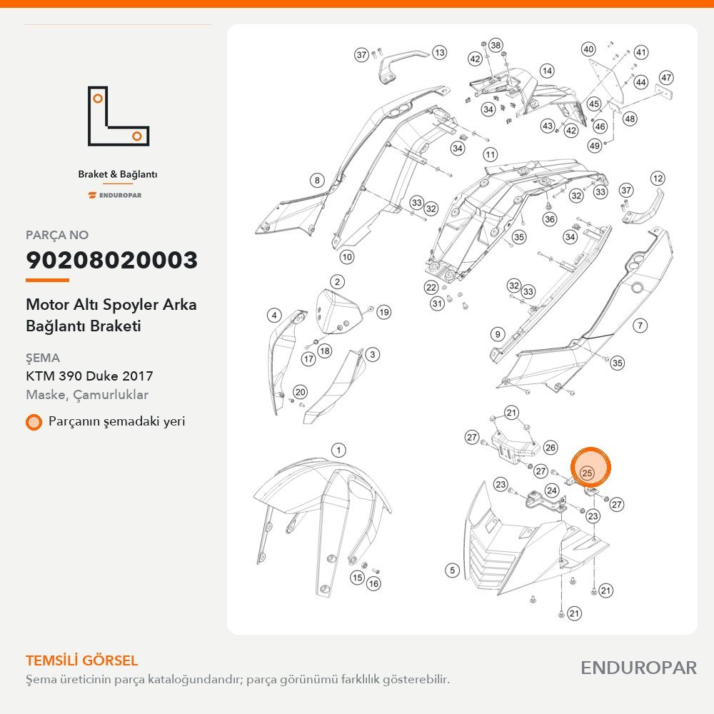 Motor Altı Spoyler Arka Bağlantı Braketi 90208020003 parça şeması