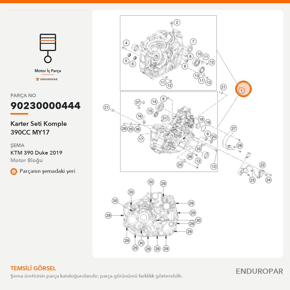 Karter Seti Komple 390CC MY17 90230000444 parça şeması