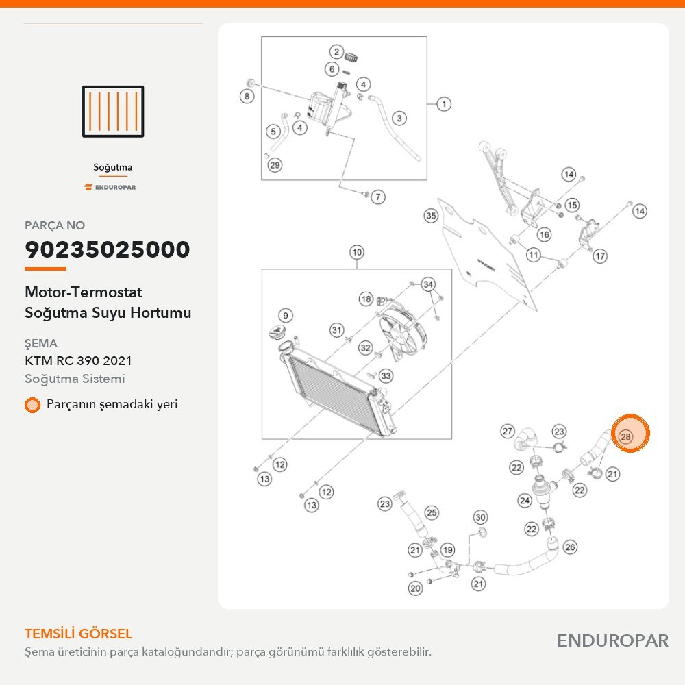 Motor-Termostat Soğutma Suyu Hortumu 90235025000 parça şeması