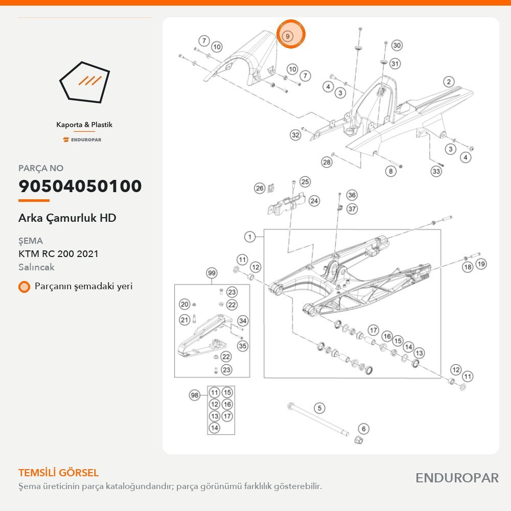 Arka Çamurluk HD 90504050100 parça şeması