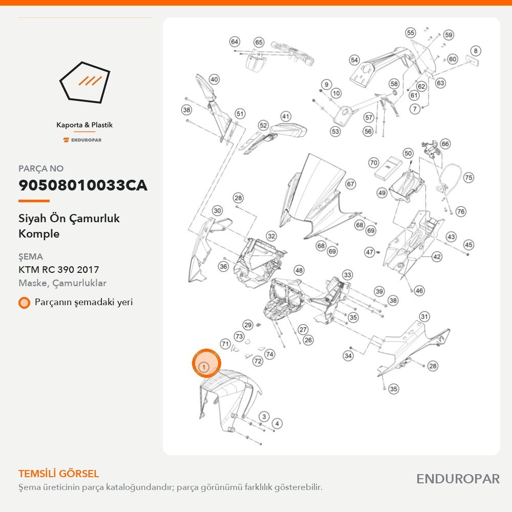Siyah Ön Çamurluk Komple 90508010033CA parça şeması