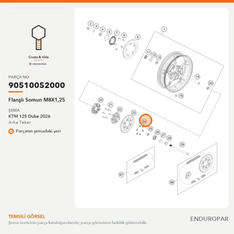 Flanşlı Somun M8X1,25 90510052000 parça şeması