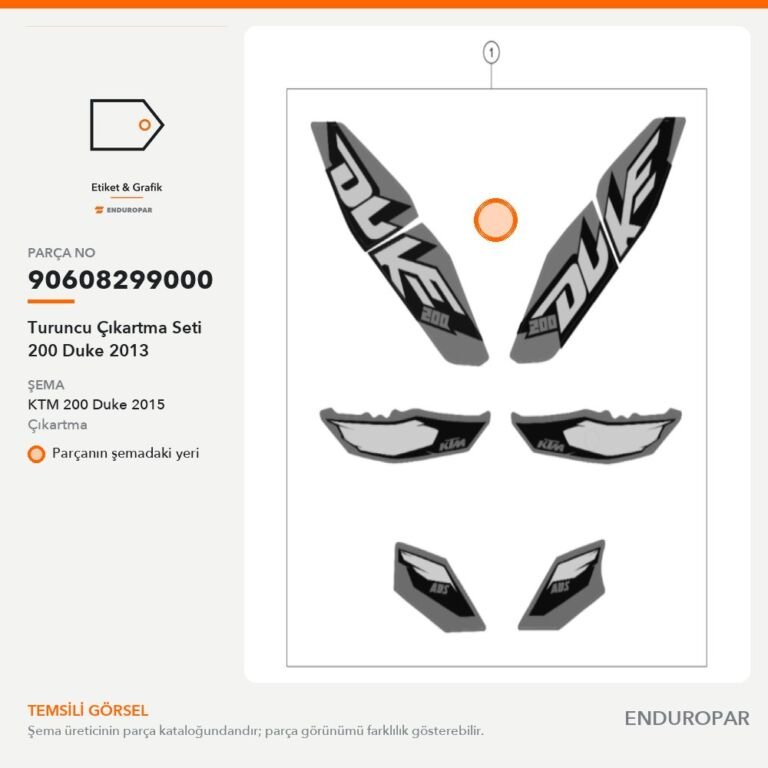 Turuncu Çıkartma Seti 200 Duke 2013 90608299000 parça şeması
