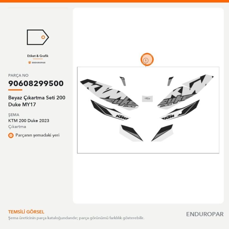Beyaz Çıkartma Seti 200 Duke MY17 90608299500 parça şeması