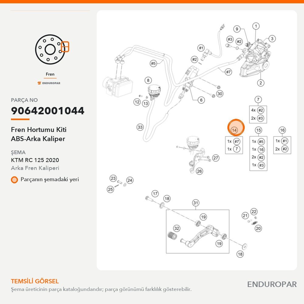 Fren Hortumu Kiti ABS-Arka Kaliper 90642001044 parça şeması