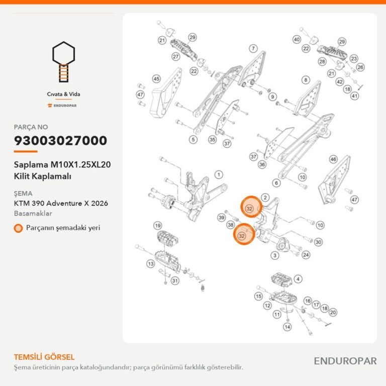 Saplama M10X1.25XL20 Kilit Kaplamalı 93003027000 parça şeması