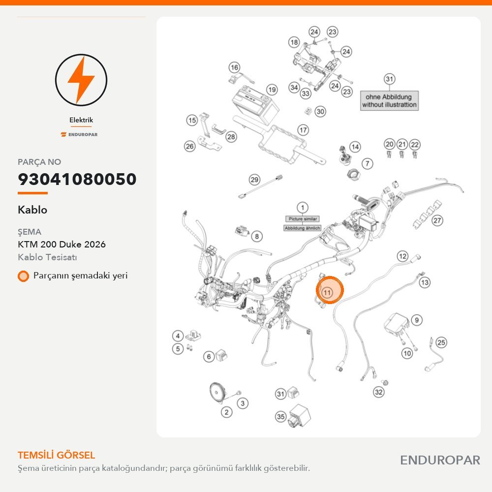 Kablo 93041080050 parça şeması
