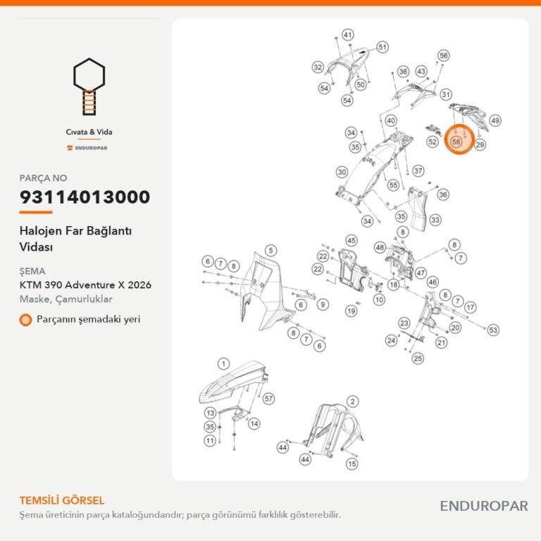 Halojen Far Bağlantı Vidası 93114013000 parça şeması