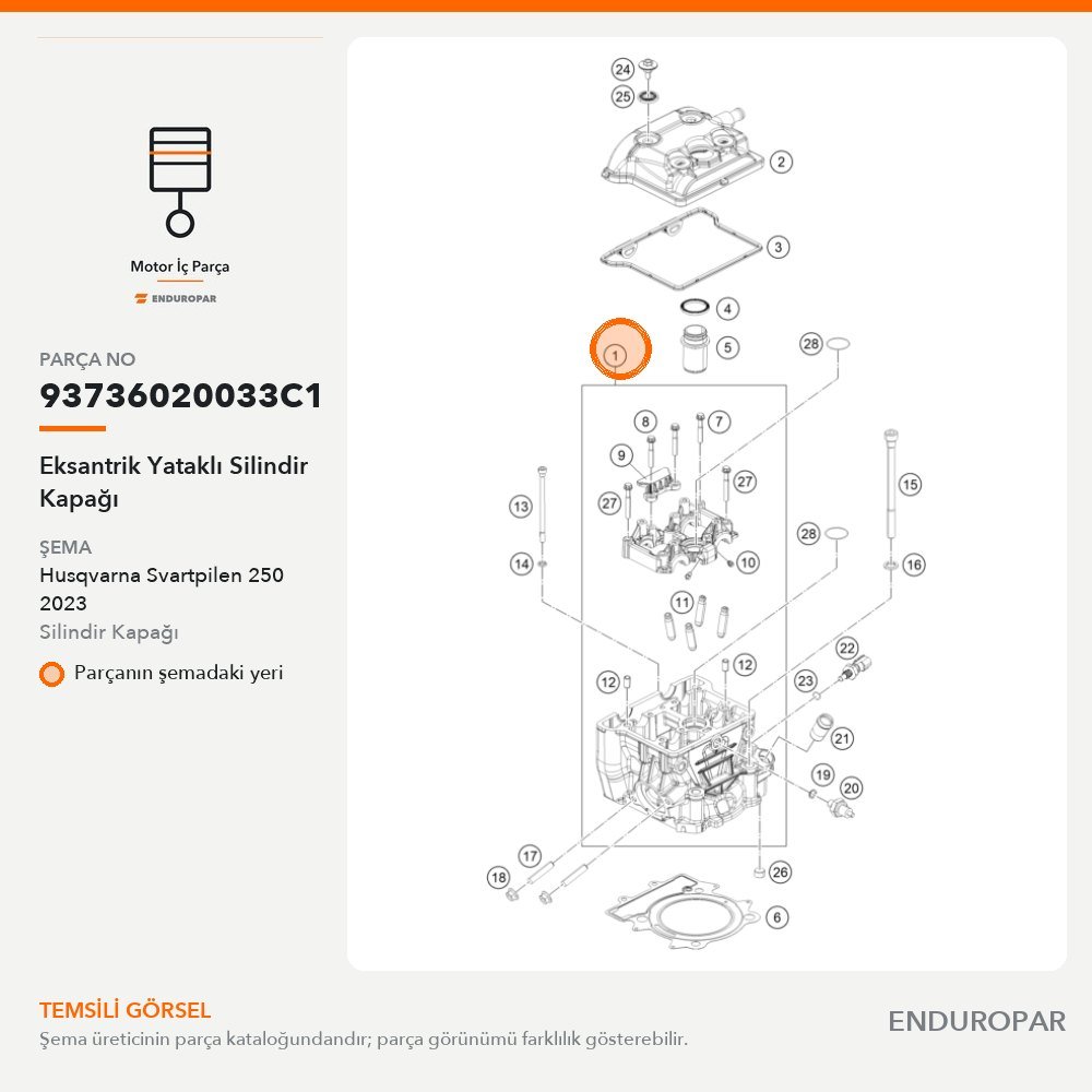Eksantrik Yataklı Silindir Kapağı 93736020033C1 parça şeması