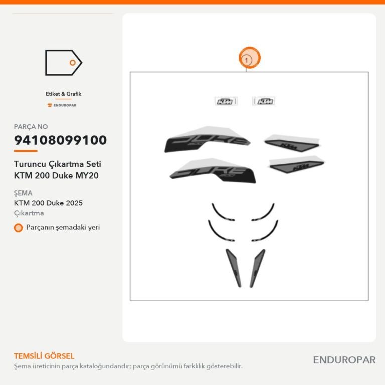 Kit de autocolantes laranja KTM 200 Duke MY20