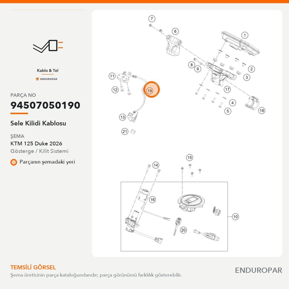 Sele Kilidi Kablosu 94507050190 parça şeması