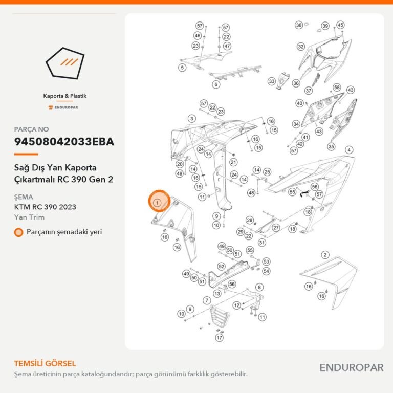 Sağ Dış Yan Kaporta Çıkartmalı RC 390 Gen 2 94508042033EBA parça şeması