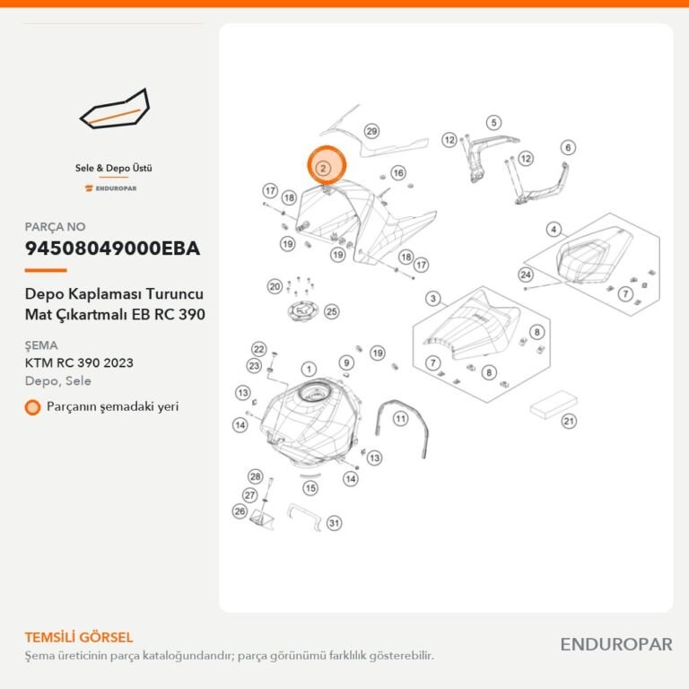 Depo Kaplaması Turuncu Mat Çıkartmalı EB RC 390 94508049000EBA parça şeması