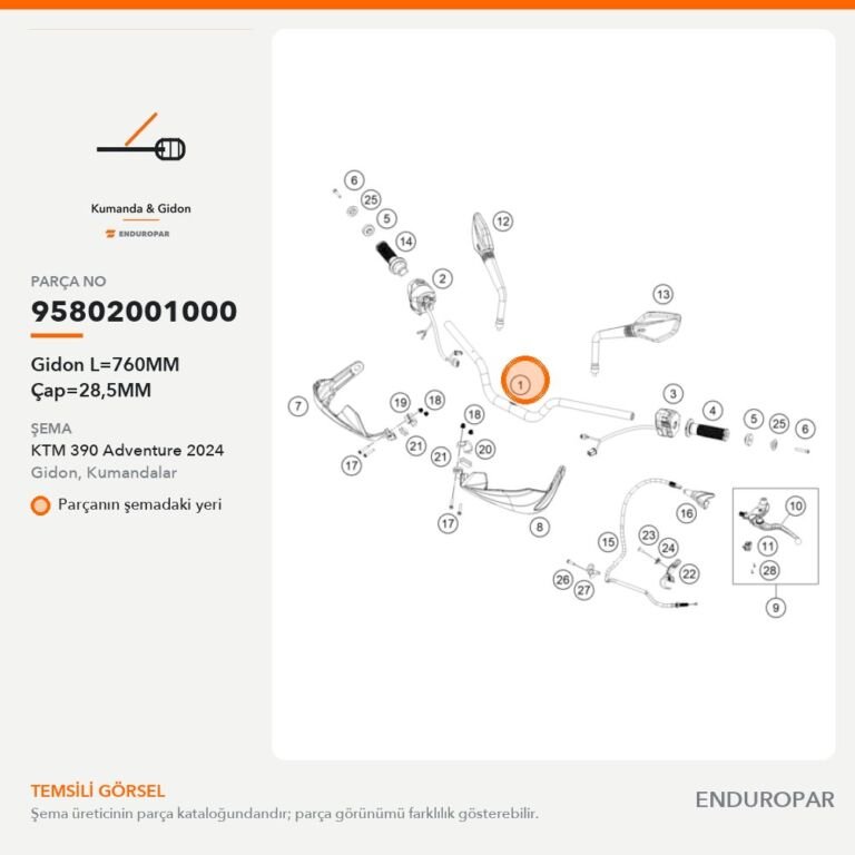 Gidon L=760MM Çap=28,5MM 95802001000 parça şeması