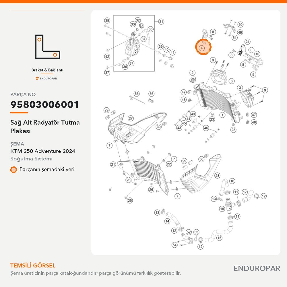 Sağ Alt Radyatör Tutma Plakası 95803006001 parça şeması