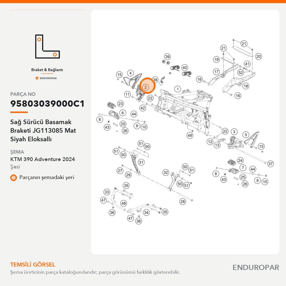 Sağ Sürücü Basamak Braketi JG113085 Mat Siyah Eloksallı 95803039000C1 parça şeması