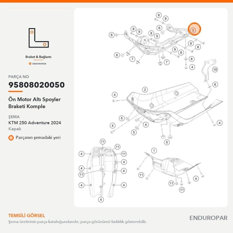 Ön Motor Altı Spoyler Braketi Komple 95808020050 parça şeması