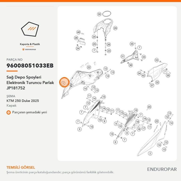 Sağ Depo Spoyleri Elektronik Turuncu Parlak JP181752 96008051033EB parça şeması