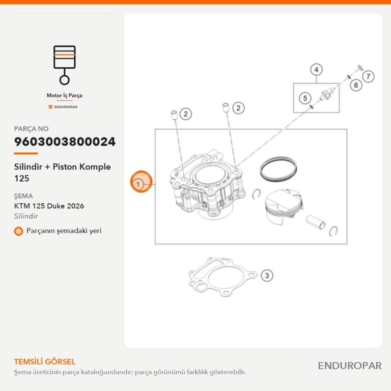 Silindir + Piston Komple 125 9603003800024 parça şeması
