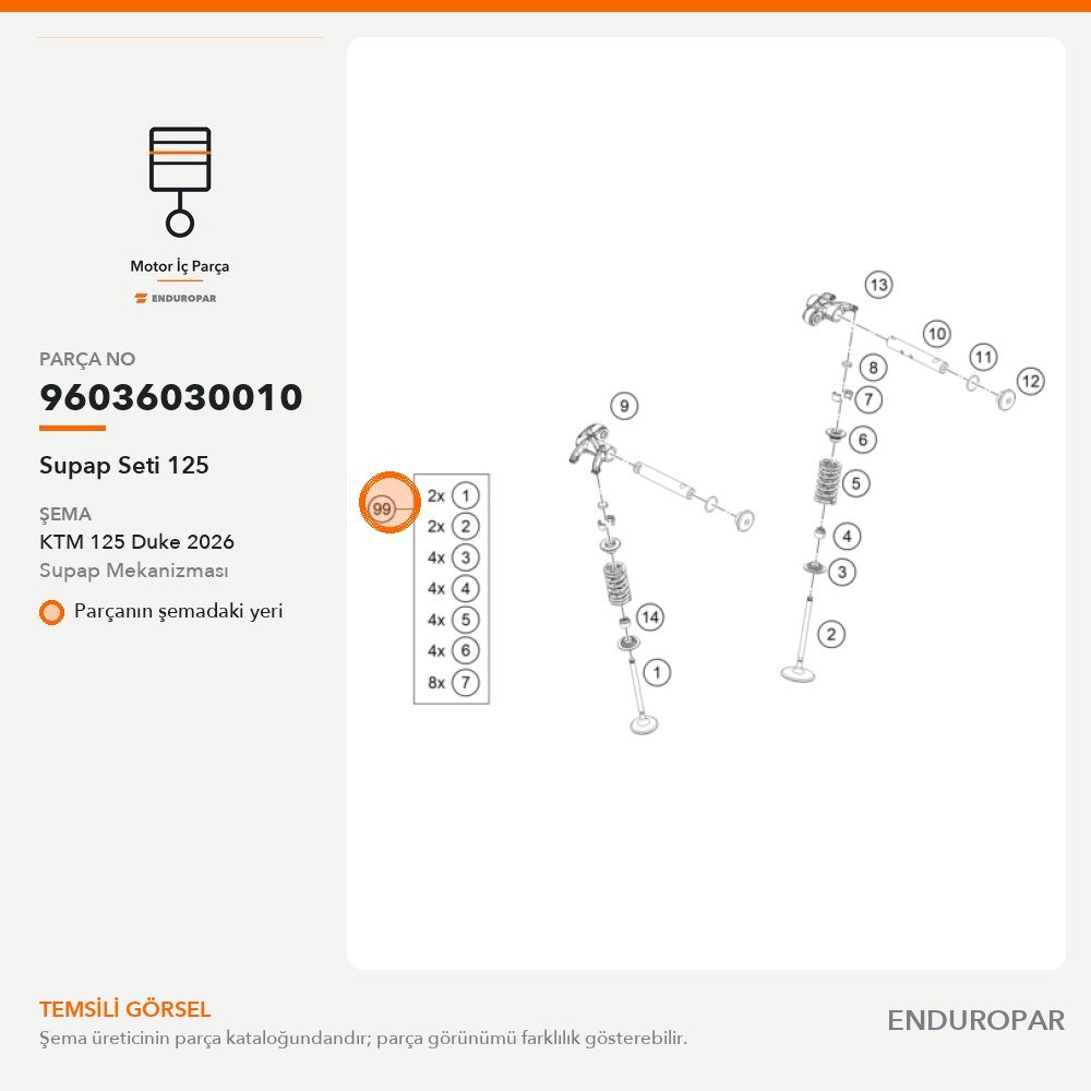 Supap Seti 125 96036030010 parça şeması