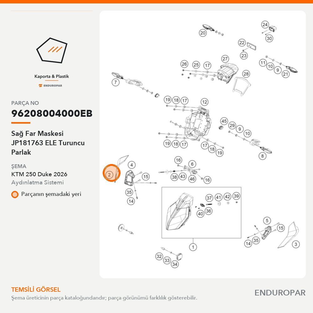 Sağ Far Maskesi JP181763 ELE Turuncu Parlak 96208004000EB parça şeması