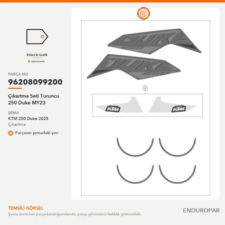 Çıkartma Seti Turuncu 250 Duke MY23 96208099200 parça şeması