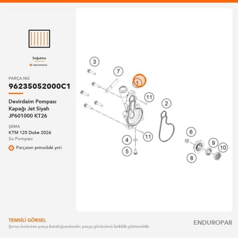 Devirdaim Pompası Kapağı Jet Siyah JP601000 KT26 96235052000C1 parça şeması
