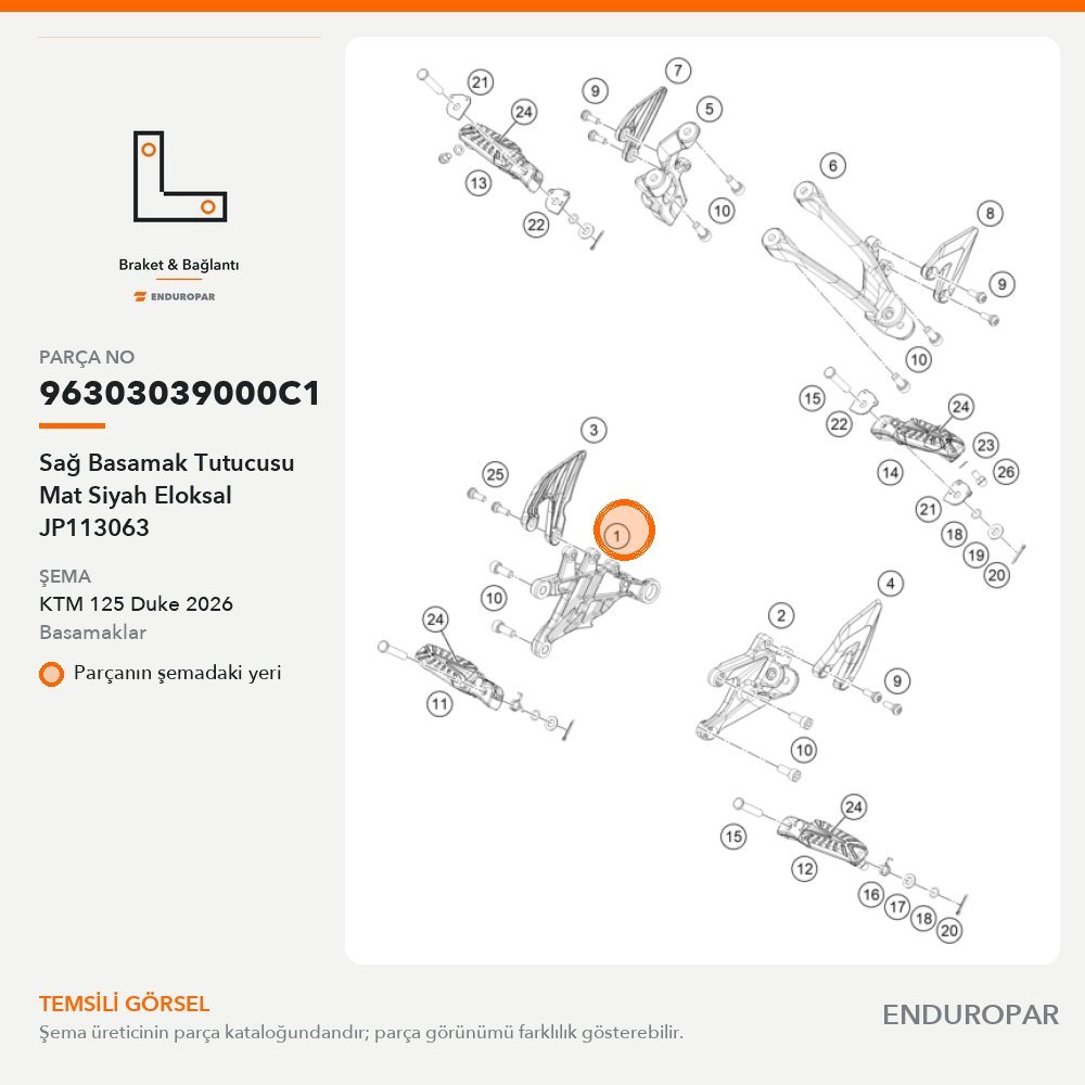 Sağ Basamak Tutucusu Mat Siyah Eloksal JP113063 96303039000C1 parça şeması