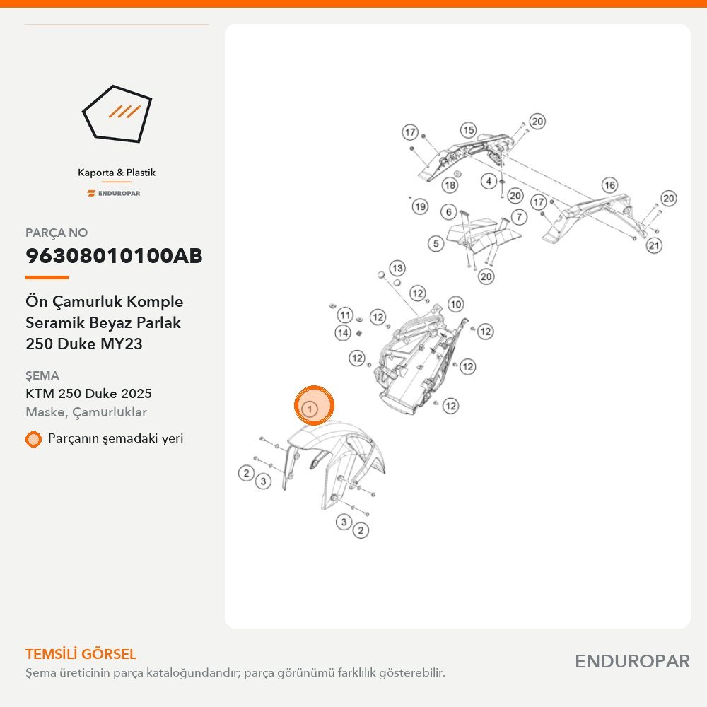 Ön Çamurluk Komple Seramik Beyaz Parlak 250 Duke MY23 96308010100AB parça şeması