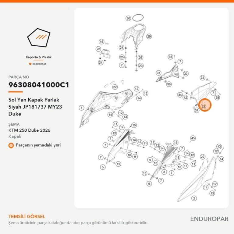 Sol Yan Kapak Parlak Siyah JP181737 MY23 Duke 96308041000C1 parça şeması