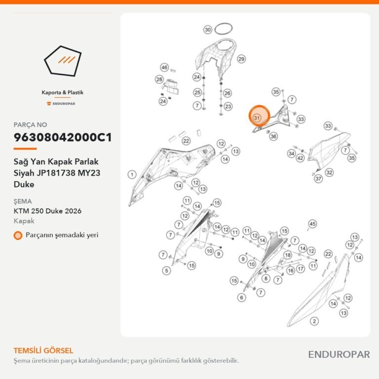 Sağ Yan Kapak Parlak Siyah JP181738 MY23 Duke 96308042000C1 parça şeması