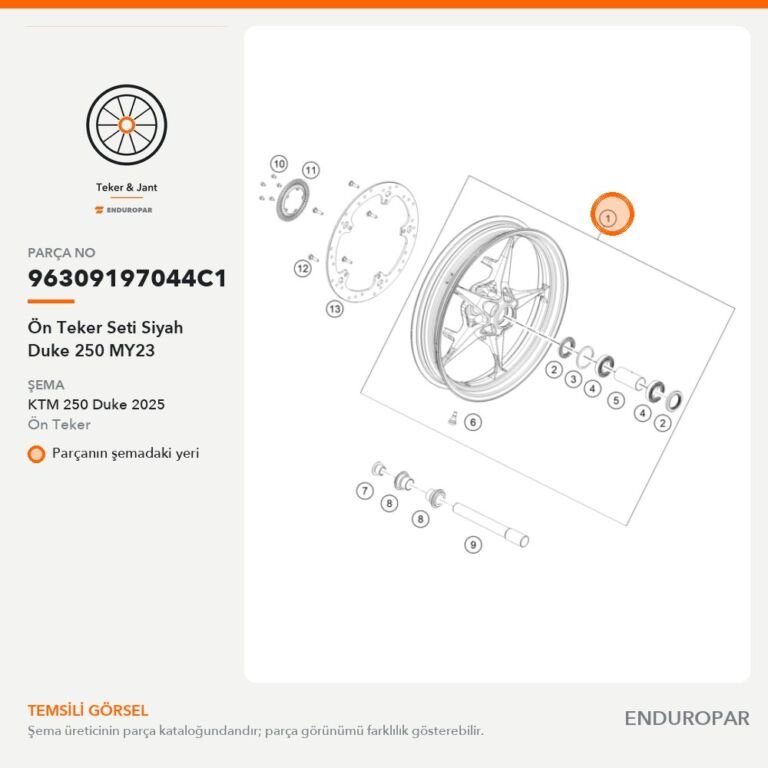 Ön Teker Seti Siyah Duke 250 MY23 96309197044C1 parça şeması