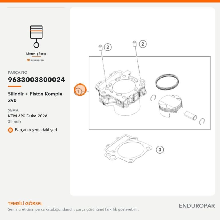 Silindir + Piston Komple 390 9633003800024 parça şeması