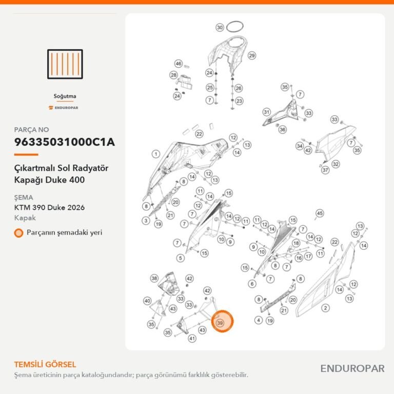 Çıkartmalı Sol Radyatör Kapağı Duke 400 96335031000C1A parça şeması