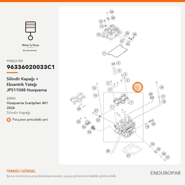Silindir Kapağı + Eksantrik Yatağı JP511048 Husqvarna 96336020033C1 parça şeması