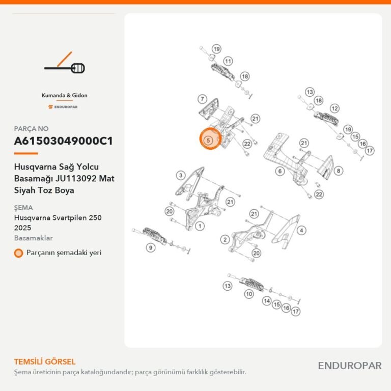 Husqvarna Sağ Yolcu Basamağı JU113092 Mat Siyah Toz Boya A61503049000C1 parça şeması