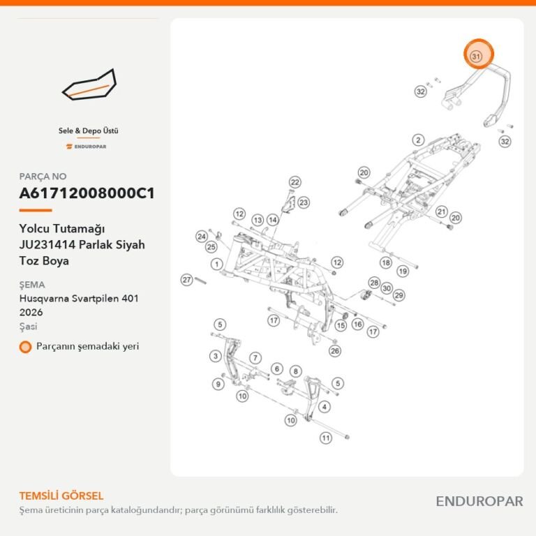 Yolcu Tutamağı JU231414 Parlak Siyah Toz Boya A61712008000C1 parça şeması