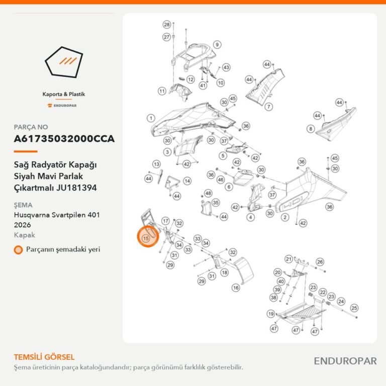 Sağ Radyatör Kapağı Siyah Mavi Parlak Çıkartmalı JU181394 A61735032000CCA parça şeması