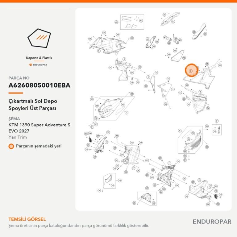 Çıkartmalı Sol Depo Spoyleri Üst Parçası A62608050010EBA parça şeması