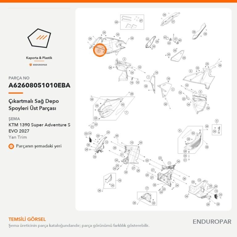 Çıkartmalı Sağ Depo Spoyleri Üst Parçası A62608051010EBA parça şeması