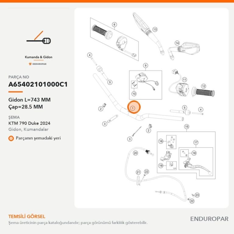 Gidon L=743 MM Çap=28.5 MM A65402101000C1 parça şeması