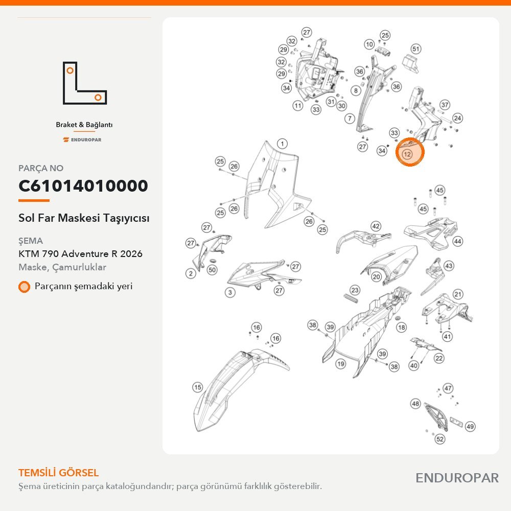Sol Far Maskesi Taşıyıcısı C61014010000 parça şeması