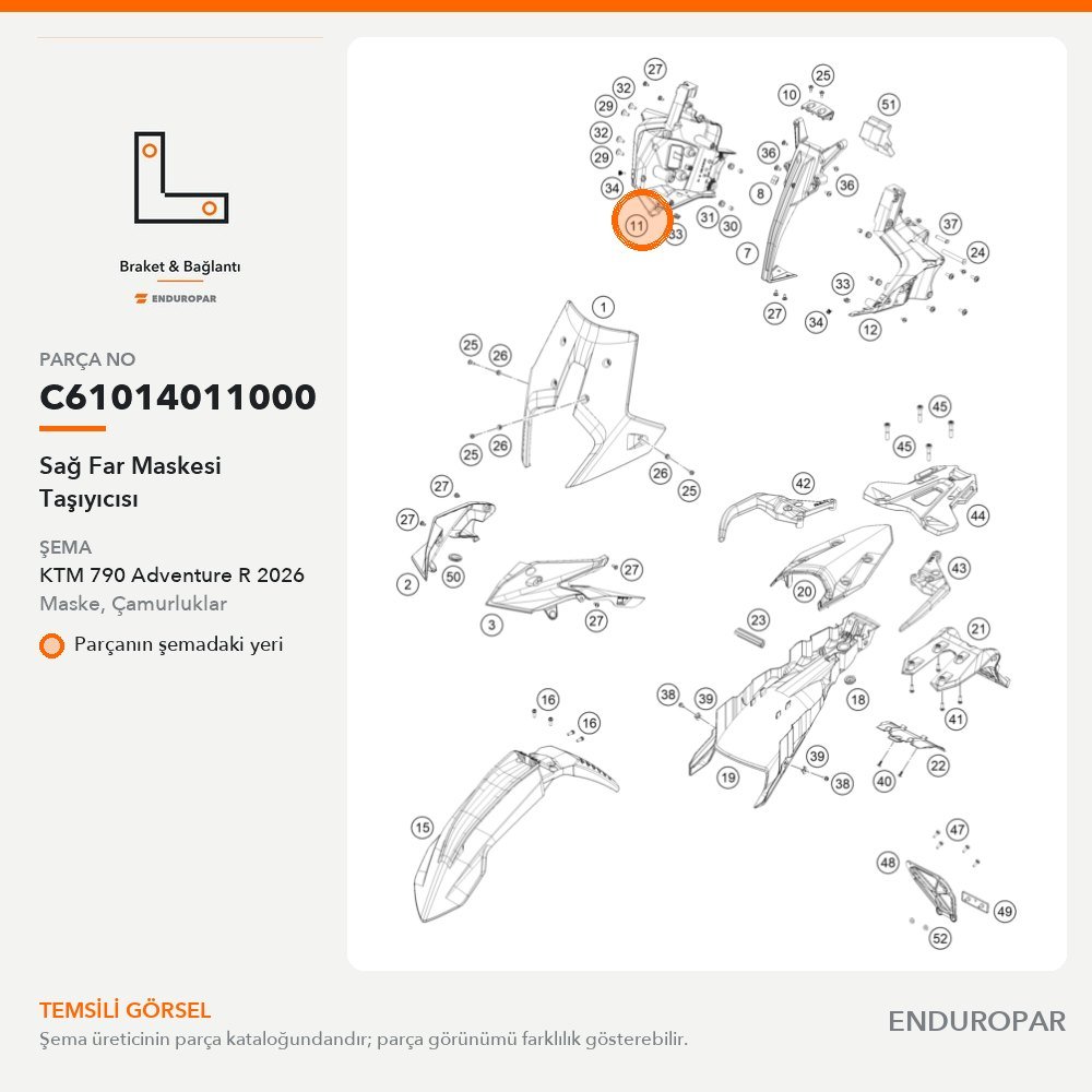 Sağ Far Maskesi Taşıyıcısı C61014011000 parça şeması