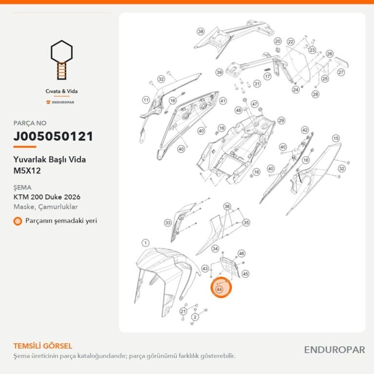 Yuvarlak Başlı Vida M5X12 J005050121 parça şeması