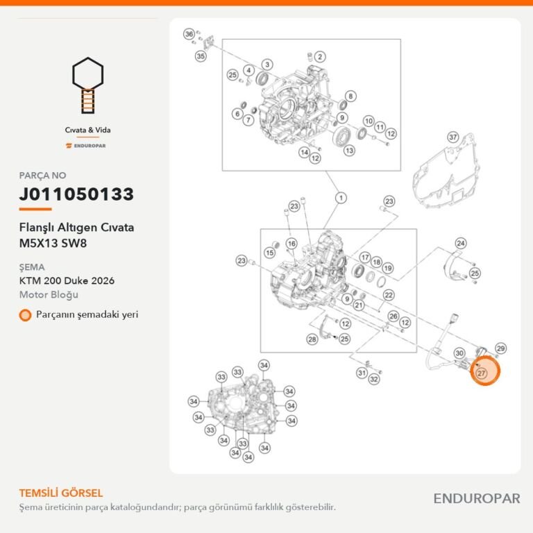 Flanşlı Altıgen Cıvata M5X13 SW8 J011050133 parça şeması