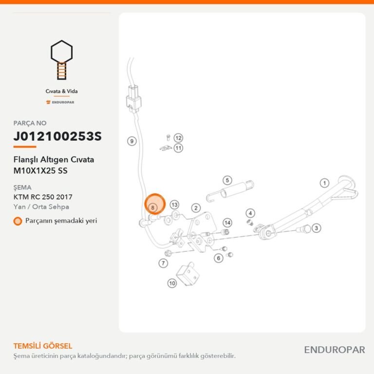 Flanşlı Altıgen Cıvata M10X1X25 SS J012100253S parça şeması